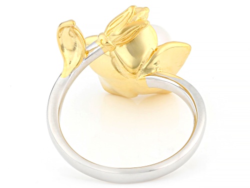 8mm White Cultured Freshwater Keshi Pearl 18K And Rhodium Over Sterling Silver Two-Tone Ring - Size 10