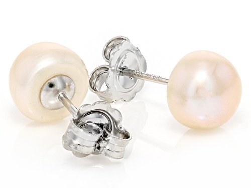 8-9mm White Cultured Freshwater Pearl Rhodium Over Silver 22 Inch Strand Necklace and Earring Set