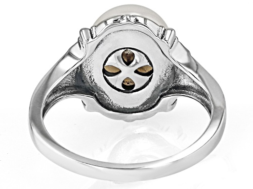 9.5mm White Cultured Freshwater Pearl Oxidized Sterling Silver Ring - Size 12