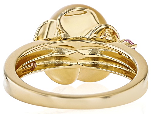 9mm Golden Cultured South Sea Pearl With Pink Sapphire 18k Yellow Gold Over Sterling Silver Ring - Size 6