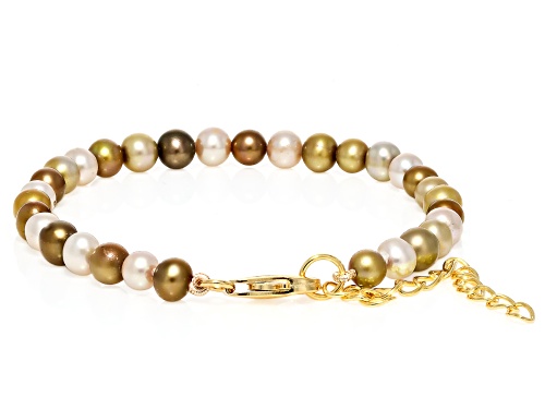 5mm Multi-Color Cultured Freshwater Pearl 14k Yellow Gold Over Silver Necklace And Bracelet Set - Size 18