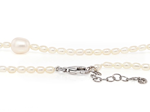 3-8.5mm White Cultured Freshwater Pearl Rhodium Over Silver 20 Inch Strand Necklace & Bracelet Set
