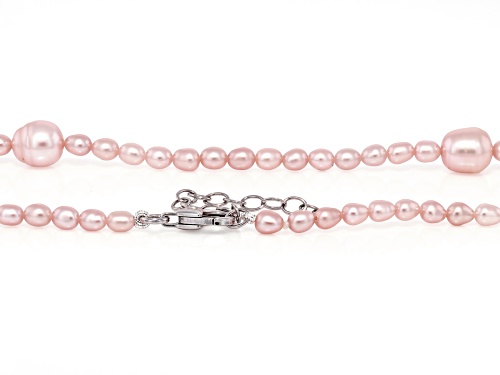 3-8.5mm Peach Cultured Freshwater Pearl Rhodium Over Silver Strand Necklace & Bracelet Set
