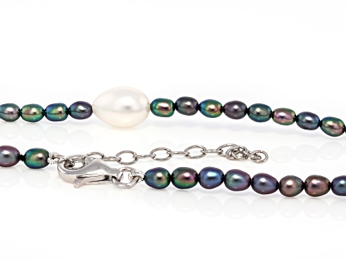 3-8.5mm Black & White Cultured Freshwater Pearl Rhodium Over Silver Strand Necklace & Bracelet Set