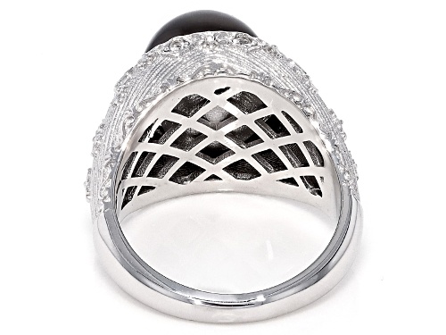 10mm Cultured Tahitian Pearl With White Topaz Rhodium Over Sterling Silver Ring - Size 10