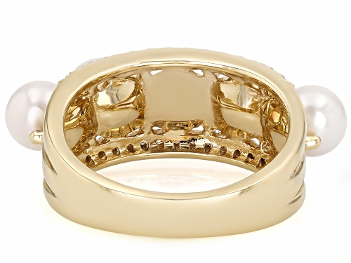 5mm White Cultured Japanese Akoya Pearl With Moissanite 18k Yellow Gold Over Sterling Silver Ring - Size 10