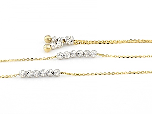14K Yellow Gold and 14K White Gold Station Diamond-Cut Bead Adjustable Necklace - Size 26