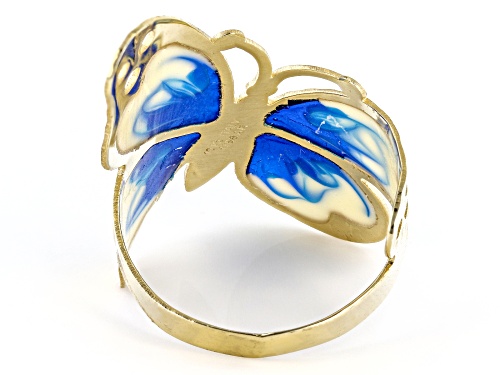 10K Yellow Gold Blue Enamel Butterfly Ring - Size 7
