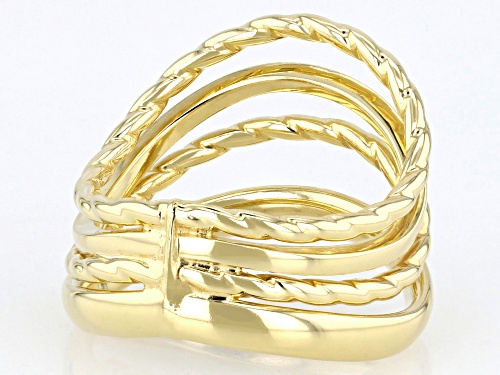 Oro Divino 14k Yellow Gold With a Sterling Silver Core Polished & Textured Multi-Row Waved Ring - Size 8