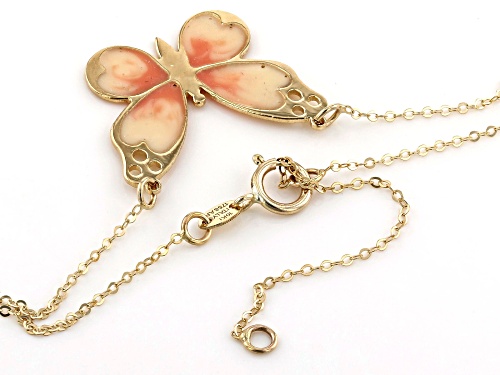 10K Yellow Gold Butterfly With Enamel 16 Inches With 2 Inch Extension Necklace - Size 16