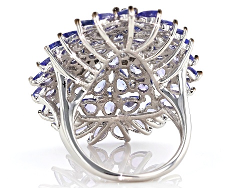 5.50ctw Pear Shape & Round Tanzanite With .05ctw Zircon Rhodium Over Silver Cluster Ring - Size 6