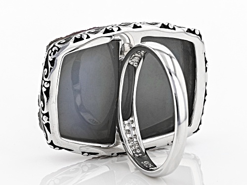 25x18mm Rectangular Cushion Peacock Color Drusy Quartz Rhodium Over Sterling Silver Ring - Size 6