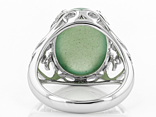 16x12mm Oval Cabochon Green Aventurine Sterling Silver Solitaire Ring - Size 7