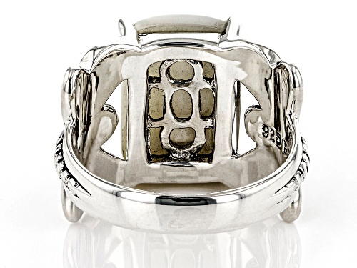 Pacific Style™ 14x10mm Rectangular Mother-of-Pearl Rhodium Over Sterling Silver Dragonfly Ring - Size 8