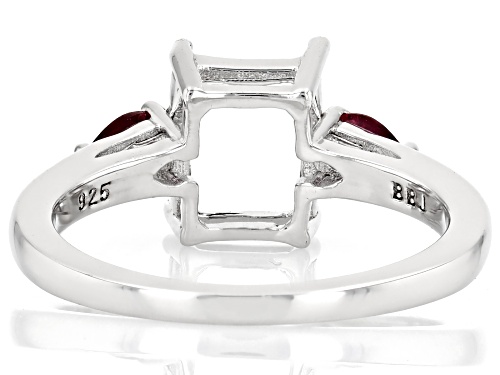 Semi-Mount 9x7mm Emerald Cut Rhodium Plated Sterling Silver Ring with Rhodolite Accent 0.37Ctw - Size 9