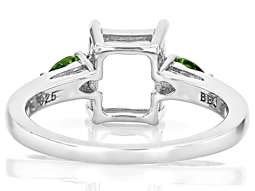 Semi-Mount 9x7 Emerald Cut Rhodium Plated Sterling Silver Ring with Chrome Diopside Accent 0.21Ctw - Size 9
