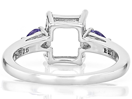 Semi-Mount 9x7mm Emerald Cut Rhodium Plated Sterling Silver Ring with Tanzanite Accent 0.26Ctw - Size 7
