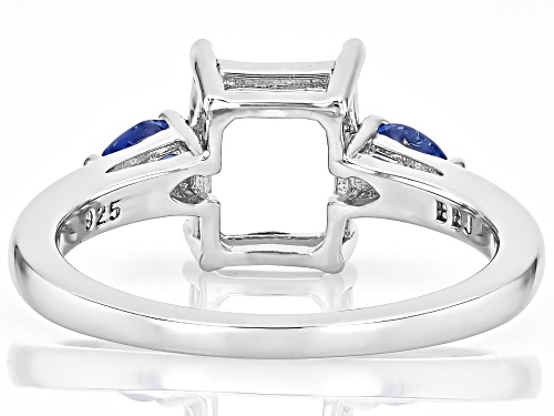 Semi-Mount 9x7mm Emerald Cut Rhodium Plated Sterling Silver Ring with Kyanite Accent 0.32Ctw - Size 8