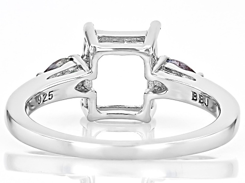 Semi-Mount 9x7mm Emerald Cut Rhodium Plated Sterling Silver Ring with Synthetic Alexandrite Accent - Size 10