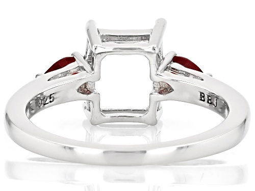 Semi-Mount 9x7mm Emerald Cut Rhodium Plated Sterling Silver Ring with Fissure Filled Ruby Accent - Size 7