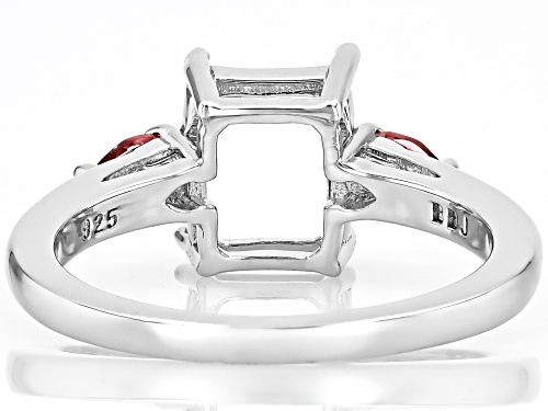 Semi-Mount 9x7 Emerald Cut Rhodium Plated Sterling Silver Ring with Pink Tourmaline Accent 0.20Ctw - Size 6