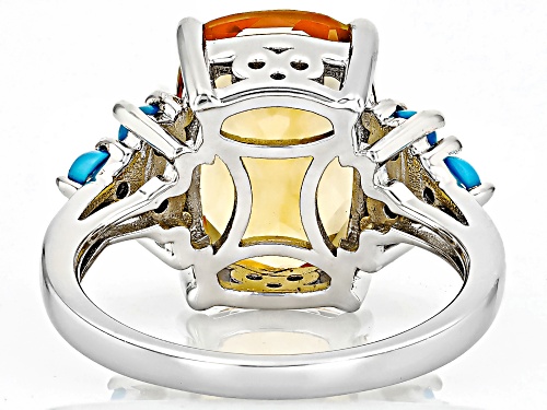 Yellow Citrine 14x10mm and Sleeping Beauty Turquoise Rhodium Over Sterling Silver Ring 5.20ctw - Size 7.5