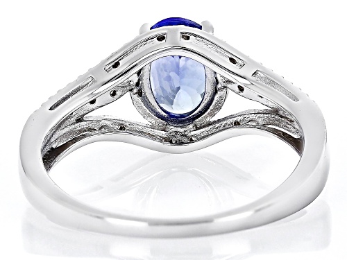 1.10ct Oval Tanzanite With 0.07ctw White Diamond Accent Rhodium Over Sterling Silver Ring - Size 7