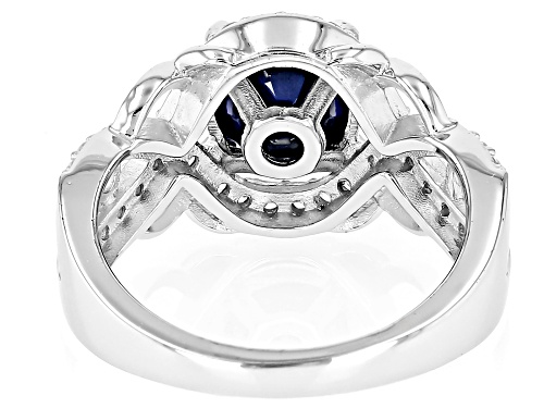 Blue Sapphire and white Zircon Rhodium Over Sterling Silver Ring 3.50CTW - Size 8