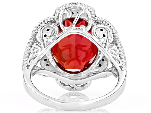 Padparadscha Sapphire and Black Spinel Rhodium Over Sterling Silver Ring 10.08CTW - Size 7