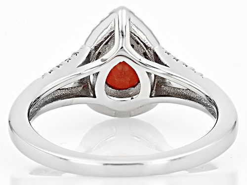 Dark Red Labradorite 0.98Ctw & White Zircon 0.27Ctw Rhodium Over Sterling Silver Ring - Size 7