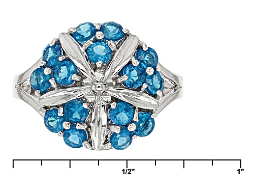 Exotic Jewelry Bazaar™ .95ctw Round Neon Blue Apatite Sterling Silver Cluster Ring - Size 8