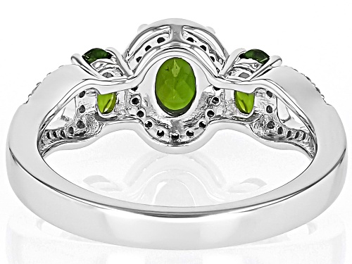 Chrome Diopside Oval 7x5mm and White Zircon Rhodium Over Sterling Silver Ring 1.48ctw - Size 9