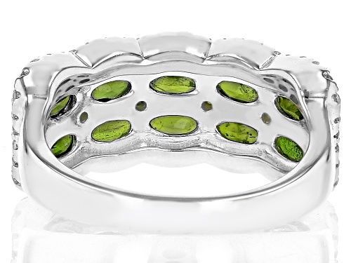 Chrome Diopside Oval 5x3mm and White Zircon Rhodium Over Sterling Silver Ring 2.76ctw - Size 8