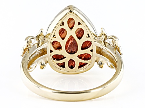 Australian Style™ Red Chalcedony & 0.07ctw White Zircon 18K Yellow Gold Over Silver Flower Ring - Size 8