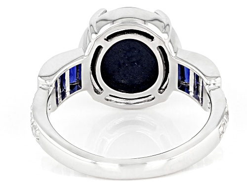 12x10mm Oval Star Sapphire With 0.96ctw Lab White & Lab Blue Sapphire Rhodium Over Silver Ring - Size 8