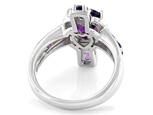 1.39ct Heart Shaped With 0.71ctw Round African Amethyst Rhodium Over Sterling Silver Cross Ring - Size 7