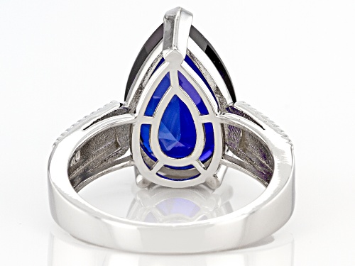 5.53ct Pear Shaped Lab Created Blue Sapphire Rhodium Over Sterling Silver Solitaire Ring - Size 8
