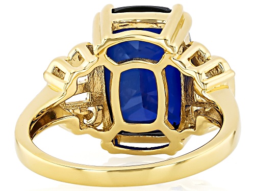 7.06ct Lab Created Blue Sapphire With 0.68ctw Lab White Sapphire 18K Yellow Gold Over Silver Ring - Size 10