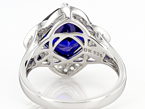 4.38ct Lab Created Blue Sapphire With 0.24ctw Lab Created White Sapphire Rhodium Over Silver Ring - Size 7