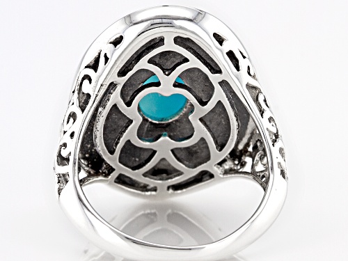 10x8mm Oval Cabochon Larimar and Free-form Mother-of-Pearl Sterling Silver Ring - Size 6