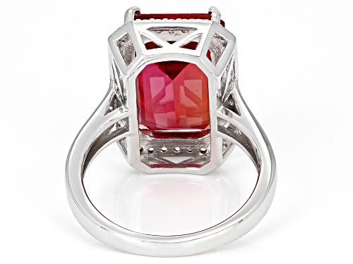 6.90ct Lab Padparadscha Sapphire With 0.30ctw Lab White Sapphire Rhodium Over Silver Ring - Size 9