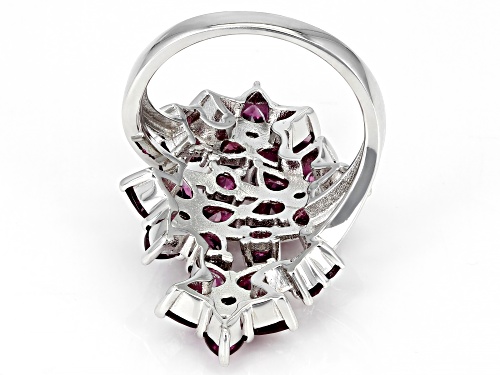 4.34ctw Round And Pear Shaped Raspberry Color  Rhodolite Rhodium Over Sterling Silver Ring - Size 7