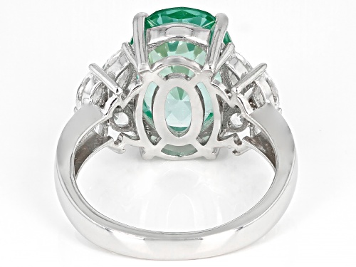 5.03ct Lab Created Green Spinel And 0.88ctw Lab White Sapphire Rhodium Over Sterling Silver Ring - Size 8