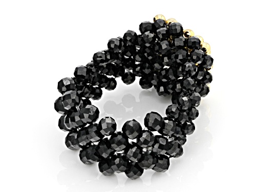 2.2-2.5mm Rondelle Black Spinel 18K Yellow Gold Over Sterling Silver Strechable Beaded Ring