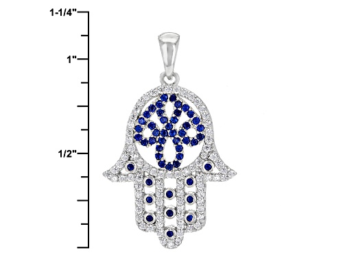 Bella Luce®1.15ctw Diamond Simulant And Lab Blue Spinel Rhodium Over Silver Hamsa Pendant With Chain