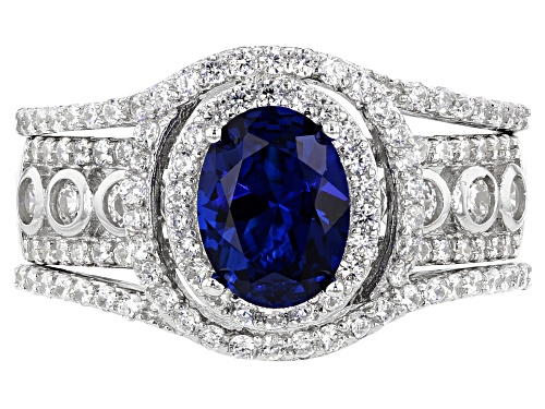 Bella Luce® 3.59ctw Diamond Simulant And Lab Created Blue Spinel Rhodium Over Silver Ring With Guard - Size 11