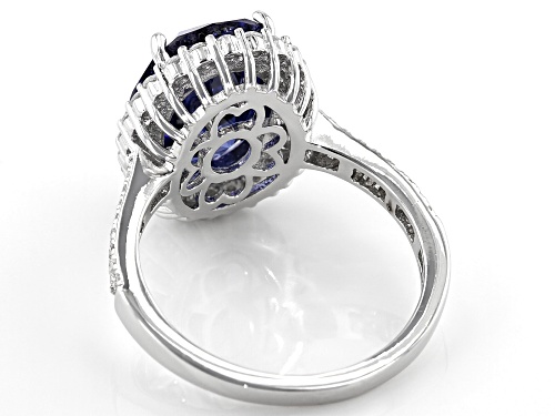 Bella Luce ® Esotica™ 10.38ctw Tanzanite And White Diamond Simulants Rhodium Over Silver Ring - Size 7