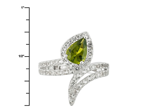 .93ct Pear Shape Peridot With .89ctw Round White Topaz Sterling Silver Bypass Ring - Size 8