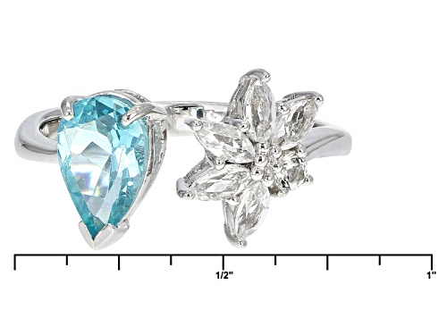 .95ct Pear Shape Pariba Color Apatite With .49ctw White Topaz Sterling Silver Ring - Size 8