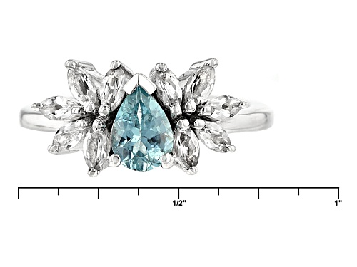 .68ct Pear Shape Paraiba Blue Apatite With .90ctw White Topaz Sterling Silver Ring - Size 8